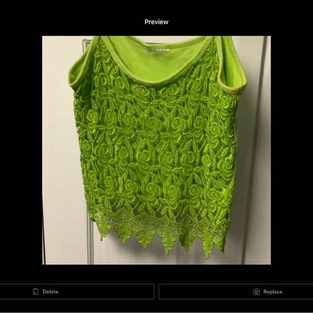 Neon Lime Lace Appliqué Spaghetti Strap Tank Top - Picture 12 of 13